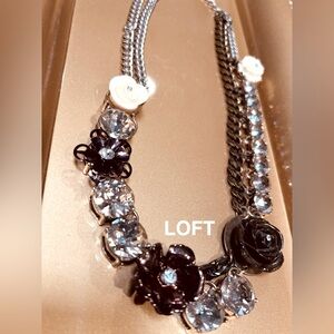 LOFT NECKLACE. LG square diamonds, brown & beige Roses. 2 chains connected!